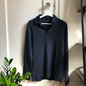 Massimo Dutti Blue Gray Long Sleeve Polo Size M